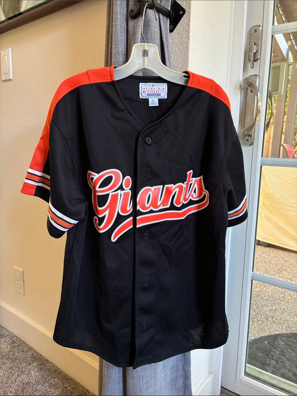 STARTER Black and Orange Giants Script Baseball Jersey